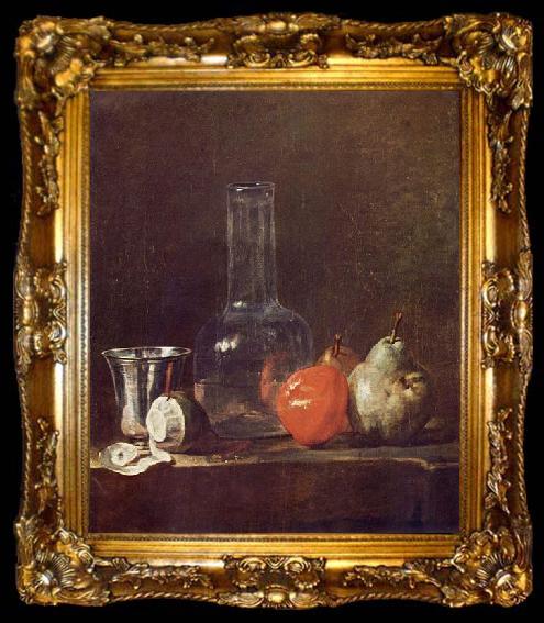 framed  jean-Baptiste-Simeon Chardin Still Life with Glass Flask and Fruit, ta009-2
